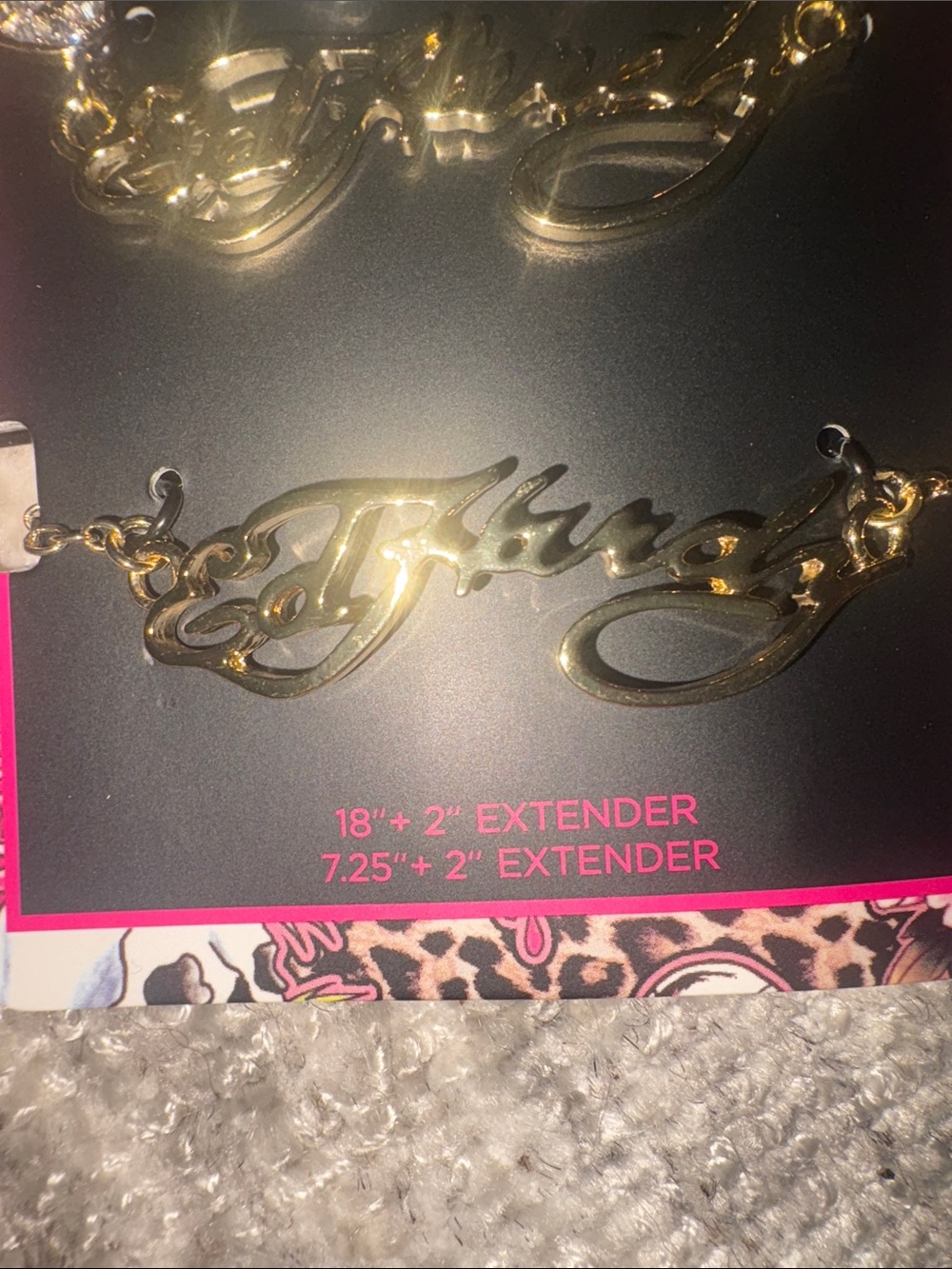 Ed Hardy Gold Script Necklace, Bracelet & Crystal Heart Earrings Set - Picture 3 of 5